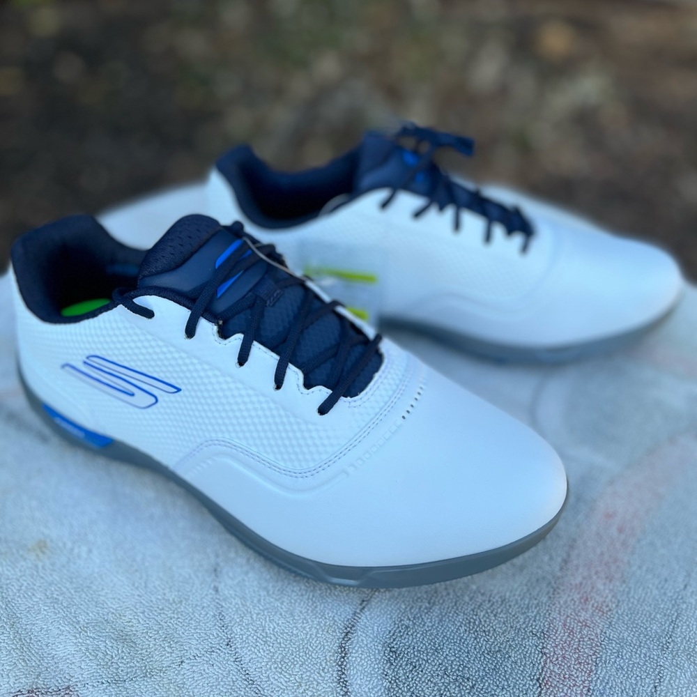 Skechers White and Blue Athletic Shoes